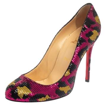 Pre Owned Christian Louboutin Multicolor Leopard Print Sequin Fifi  Pumps Size 40