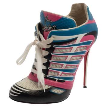 Pre Owned Christian Louboutin Multicolor Leather and Mesh Boltina Trainer Booties Size 39
