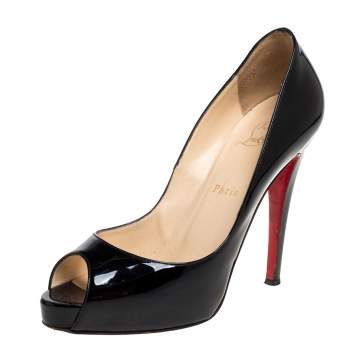 Pre Owned Christian Louboutin Black Patent Leather Very Prive Peep Toe Pumps Size 39