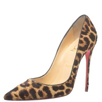 Pre Owned Christian Louboutin Beige Leopard Print Calf Hair Pigalle Follies Pumps Size 38