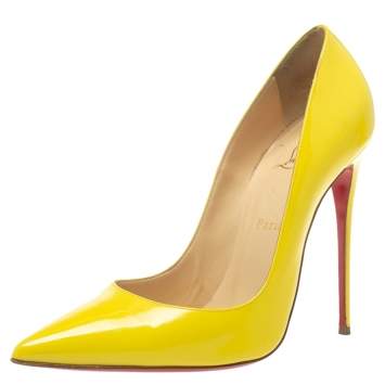 Pre Owned Christian Louboutin Yellow Patent Leather So Kate Pointed Toe Pumps Size 41