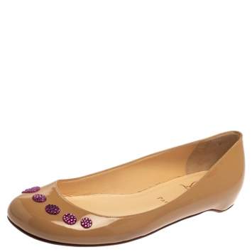 Pre Owned Christian Louboutin Beige Patent Leather Kawai Ballet Flats Size 38.5