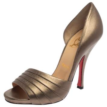 Pre Owned Christian Louboutin Metallic Gold Leather Armadillo Peep Toe D'orsay Pumps Size 38.5