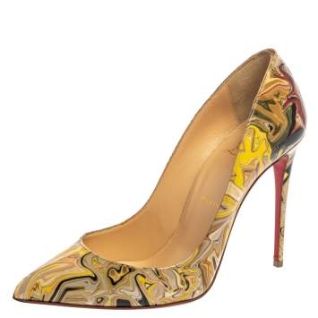 Pre Owned Christian Louboutin Multicolor Print Patent Leather Pigalle Follies Pumps Size 37