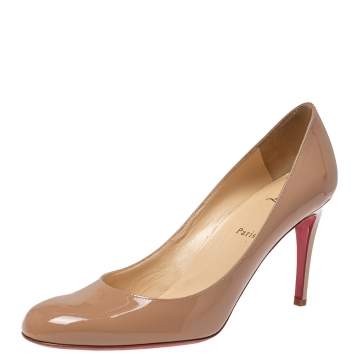 Pre Owned Christian Louboutin Beige Patent Leather Miss Gena Pumps Size 40.5