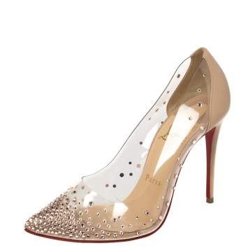 Pre Owned Christian Louboutin Beige Leather And PVC Degrastrass Pumps Size 36