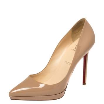 Pre Owned Christian Louboutin Beige Patent Leather Pigalle Plato Pumps Size 41