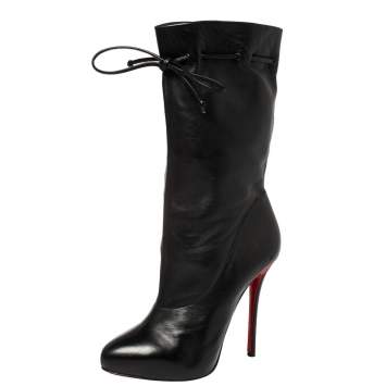 Pre Owned Christian Louboutin Black Leather Valentine Mid Calf Boots Size 38.5
