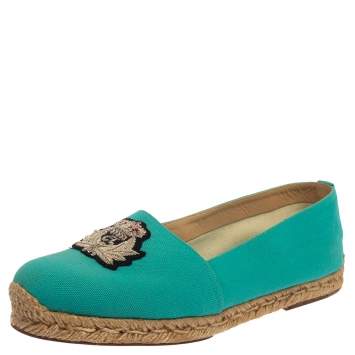 Pre Owned Christian Louboutin Turquoise Blue Canvas Nanou Crest Espadrilles Size 40