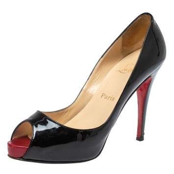 Pre Owned Christian Louboutin Black Patent Leather Very Prive Pumps Size 38.5