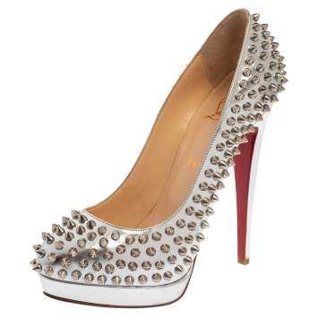 Pre Owned Christian Louboutin Metallic Silver Leather Alti Spike Platform Pumps Size 39.5