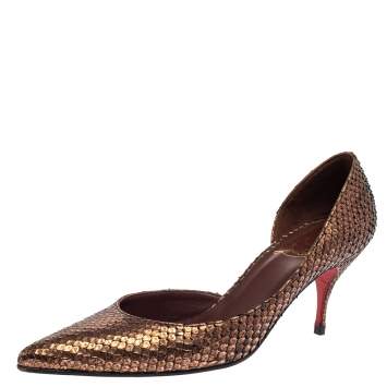 Pre Owned Christian Louboutin Bronze Snakeskin Iriza Pumps Size 38