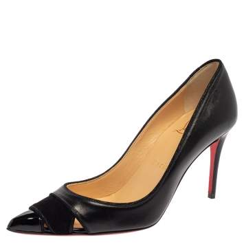 Pre Owned Christian Louboutin Black Leather And Suede Pumps Size 35
