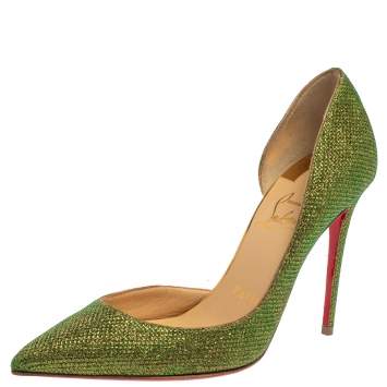 Pre Owned Christian Louboutin Green Glitter Fabric Iriza D'orsay Pumps Size 35