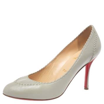 Pre Owned Christian Louboutin Grey Leather Pumps Size 38.5