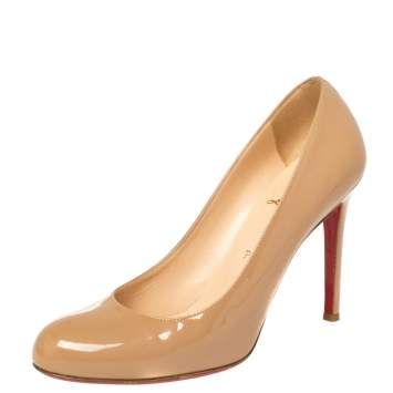 Pre Owned Christian Louboutin Beige Patent Leather New Simple Pumps Size 38.5
