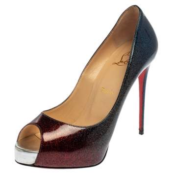 Pre Owned Christian Louboutin Ombre Multicolor Glitter Patent Leather New Very Prive Peep Toe Pumps Size 37.5