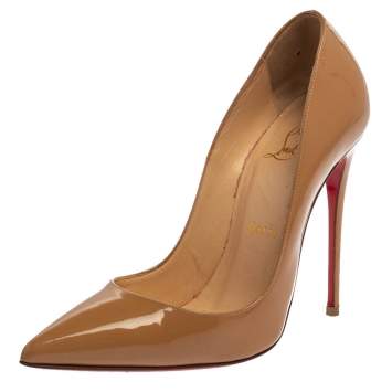 Pre Owned Christian Louboutin Beige Patent Leather So Kate Pumps Size 35.5