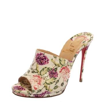Pre Owned Christian Louboutin Multicolor Leather Piga  Flori Mules Size 36.5
