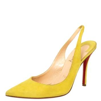 Pre Owned Chrisitian Louboutin Neon Green Suede Slingback Pointed Toe Sandals Side 37