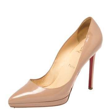 Pre Owned Christian Louboutin Beige Patent Leather Pigalle Plato Pumps Size 40