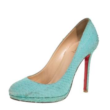 Pre Owned Christian Louboutin Green Python Embossed Leather New Simple Pumps Size 37.5