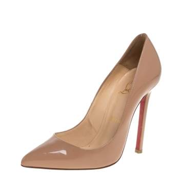 Pre Owned Christian Louboutin Beige Patent Leather Pigalle Pointed Toe Pumps Size 37