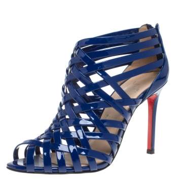 Pre Owned Christian Louboutin Blue Patent Leather Arakna Sandals Size 38.5