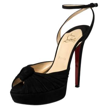 Pre Owned Christian Louboutin Black Suede Jenny Knotted Platform Sandals Size 37.5
