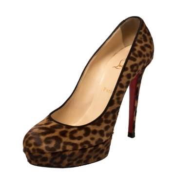 Pre Owned Christian Louboutin Brown Leopard Print Calf Hair Bianca 140 Pumps Size 41