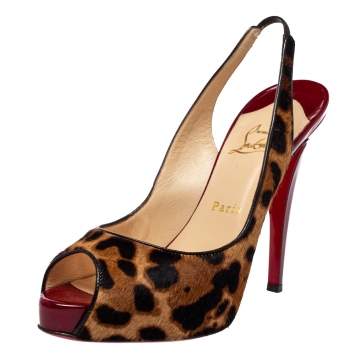 Pre Owned Christian Louboutin Leopard Print Pony Hair Peep Toe Slingback Sandals Size 39