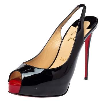 Pre Owned Christian Louboutin Black Patent Leather Prive Slingback Sandals Size 38