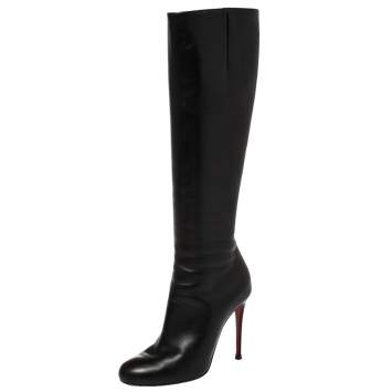 Pre Owned Christian Louboutin Black Leather Botalili Knee Length Boots Size 36