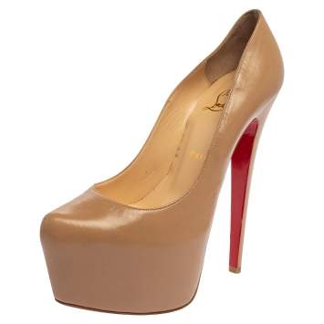 Pre Owned Christian Louboutin Beige Leather Daffodile Platform Pumps Size 38.5