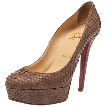 Pre Owned Christian Louboutin Brown Python Leather Bianca  Pumps Size 37.5