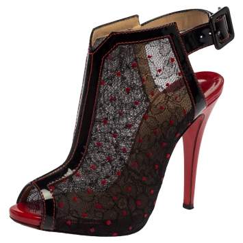 Pre Owned Christian Louboutin Lace And Patent Leather Catchiste Sandals Size 37