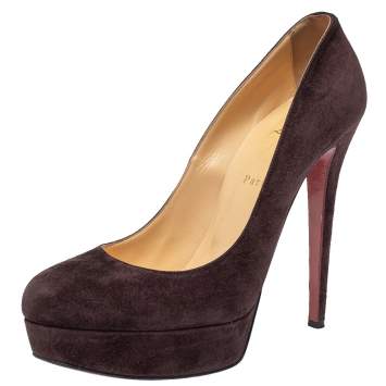 Pre Owned Christian Louboutin Burgundy Suede Bianca Platform Pump Size 41
