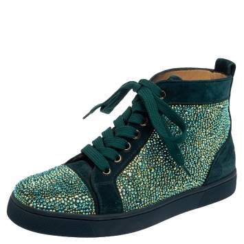 Pre Owned Christian Louboutin Blue Suede Louis Strass High Top Sneakers Size 37