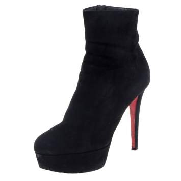 Pre Owned Christian Louboutin Black Suede Bianca Platform Ankle Booties Size 36.5
