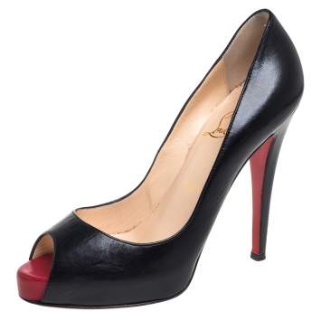 Pre Owned Christian Louboutin Black Leather Very Prive Peep Toe Pumps Size 38