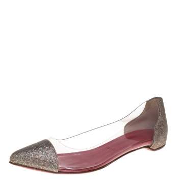 Pre Owned Christian Louboutin Gold Glitter and PVC Corbeau Pointed Toe Flats Size 36.5