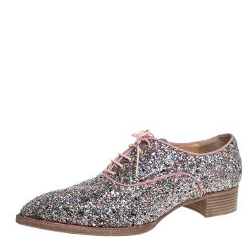 Pre Owned Christian Louboutin Multicolor Glitter Zazou Lace Up Oxfords Size 42