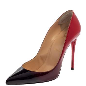 Pre Owned Christian Louboutin Black/Red Ombre Patent Leather Pigalle Follies Pointed Toe Pumps Size 38