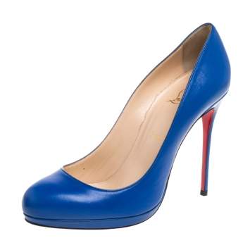 Pre Owned Christian Louboutin Blue Leather Bianca  Pumps Size 40