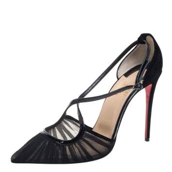Pre Owned Christian Louboutin Black Fabric And Patent Leather Twistissima Crisscross Pumps Size 39.5