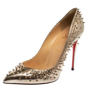 Pre Owned Christian Louboutin Gold Leather Escarpic Spike Pumps Size 39.5