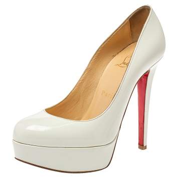 Pre Owned Christian Louboutin White Patent Leather Bianca Platform Pumps Size 36.5