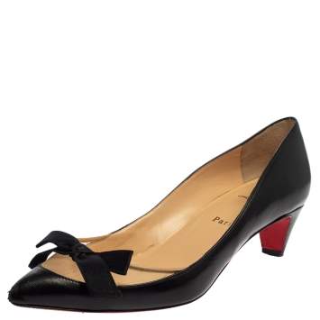 Pre Owned Christian Louboutin Black Leather And Mesh Minima Pumps Size 38.5