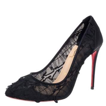 Pre Owned Christian Louboutin Black Satin And Lace Eloise Pumps Size 38