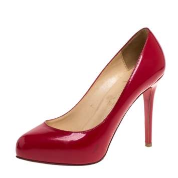 Pre Owned Christian Louboutin Red Patent Leather Simple  Pumps Size 37